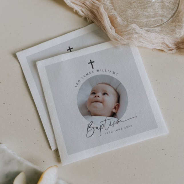 Guardanapo De Papel Fundo de Cinzas Fotográficas Baptism (Zazzle Baptism Photo Grey Background Napkins)