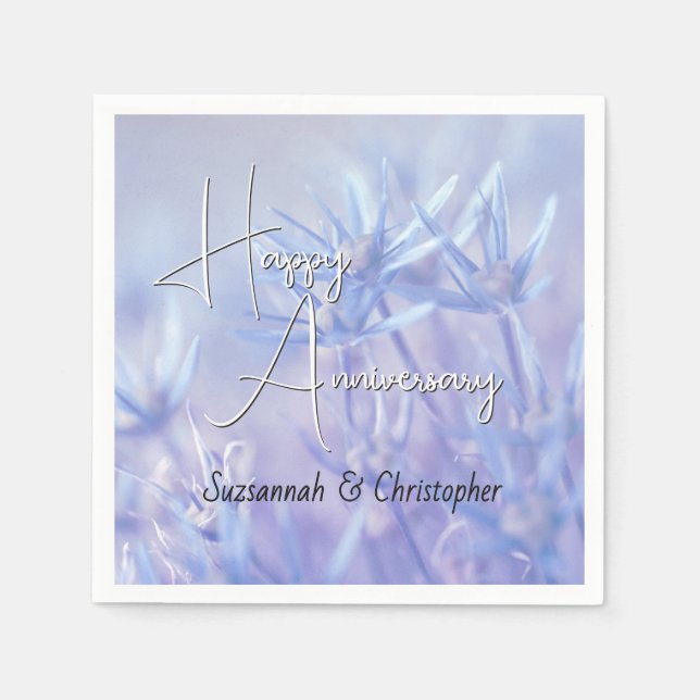 Guardanapo De Papel Fundo Floral Azul-Pervinca Empoeirado Aniversário (Frente)