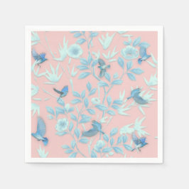 Guardanapo De Papel Fundo rosa com aves e flores