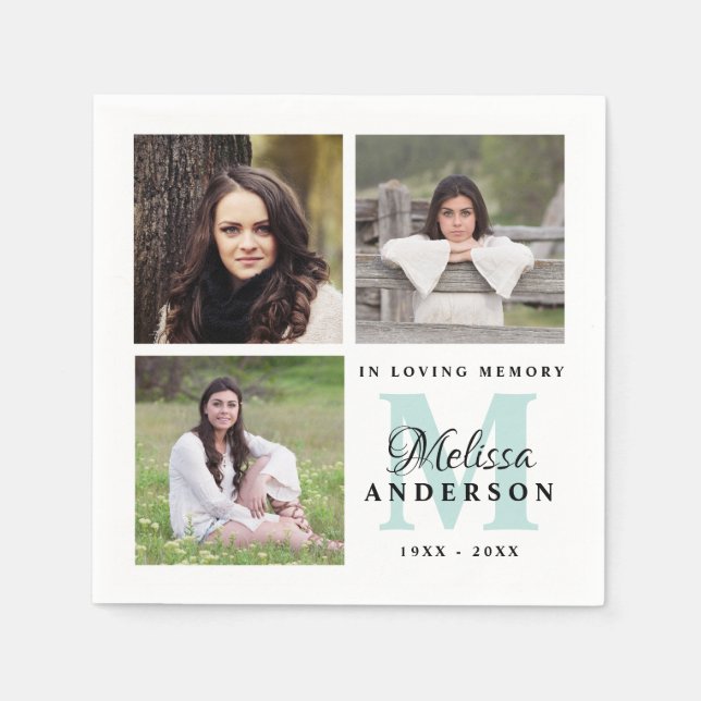 Guardanapo De Papel Funeral Em Monograma De Memória Adorável Foto Únic (Frente)