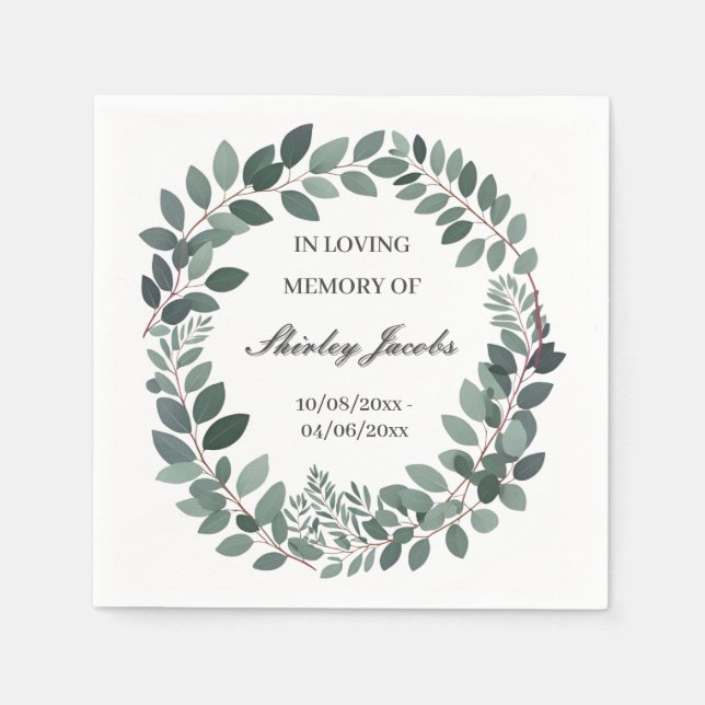 Guardanapo De Papel Funeral Eucalyptus Personalizado - Memorial Elegan (Frente)