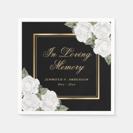 Guardanapo De Papel Funeral Memorial Floral Branco Dourado Preto