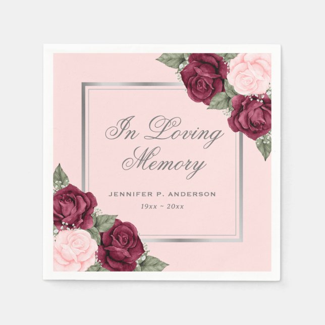 Guardanapo De Papel Funeral Memorial Floral do Silver Vermelho Rosa Wa (Frente)