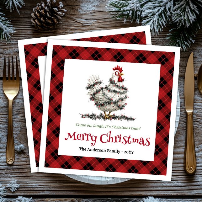 Guardanapo De Papel Funny Christmas chickens napkins custom name edit (Funny Christmas chickens napkins custom name edit)