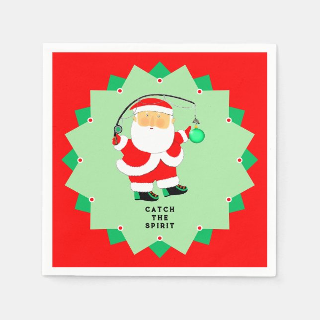 Guardanapo De Papel Funny Christmas Holiday Santa Fishing (Frente)