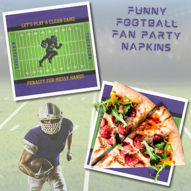 Guardanapo De Papel Funny Game Day Purple Football Field Party Napkins (Avoid the yellow flag! 🏈 Keep the game (and your hands) clean football themed napkins)