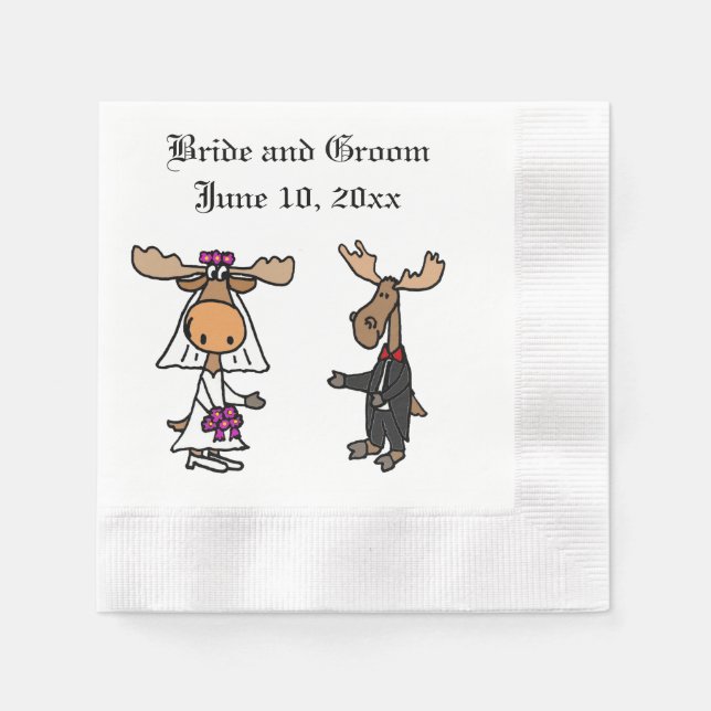 Guardanapo De Papel Funny Moose Bride e Groom (Frente)