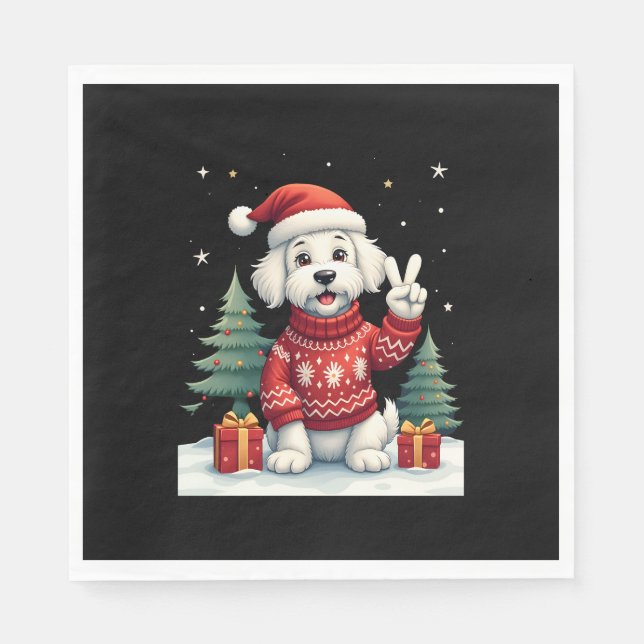 Guardanapo De Papel Funny Peace Hand Maltese Christmas Lights Womens M (Frente)