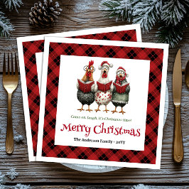 Guardanapo De Papel Funny quirky chickens Christmas napkin custom name