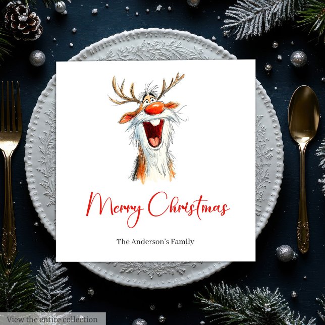 Guardanapo De Papel Funny Reindeer Holiday Festive Cocktail Napkins (Funny Santa Claus Holiday Festive Cocktail Napkins)