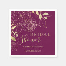 Fushcia e Dourado Chá de panela Floral Moderno Nap