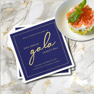 Guardanapo De Papel Gala Event Charity Fundraiser Elegante Azul Dourad