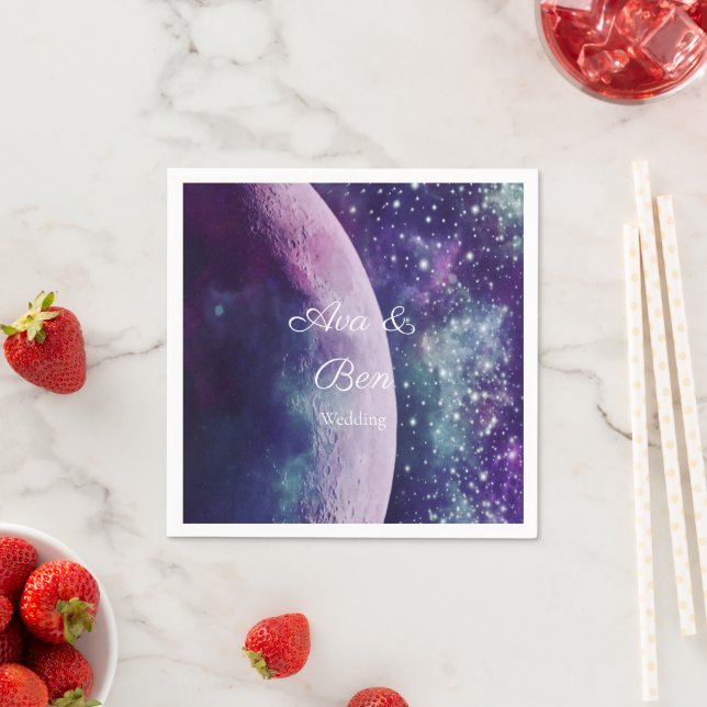 Guardanapo De Papel Galáxia Roxa Celestial Casamento Lua (Insitu)