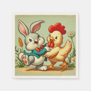 Guardanapo De Papel Galinha e Coelho são bonitos, cartoon vintage