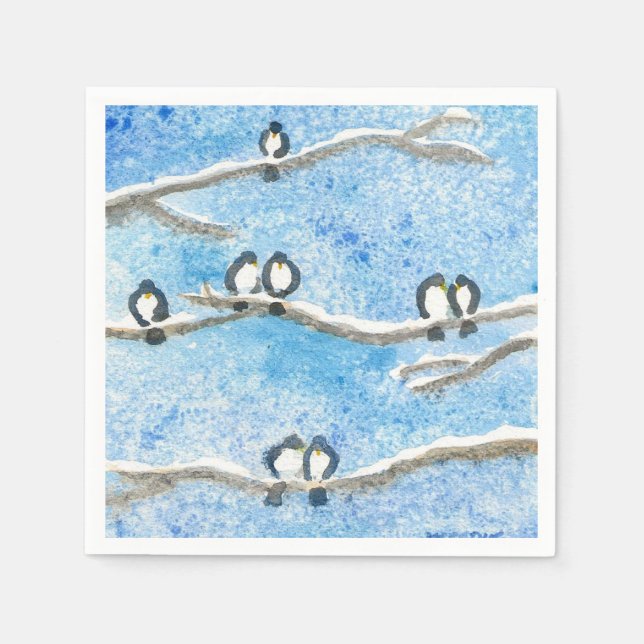 Guardanapo De Papel Galinha em Ramais de Árvore no inverno Presente de (Frente)