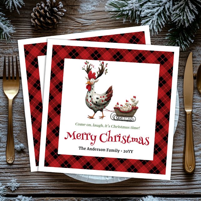 Guardanapo De Papel Galininhas Engraçadas Clássicas Personalizadas Ver (Classic Funny Chickens Personalized Red Green Christmas Napkins

)