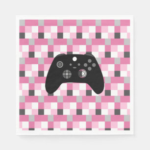 Guardanapo De Papel Gamer Girl Pixels Rosa e Negra Aniversário