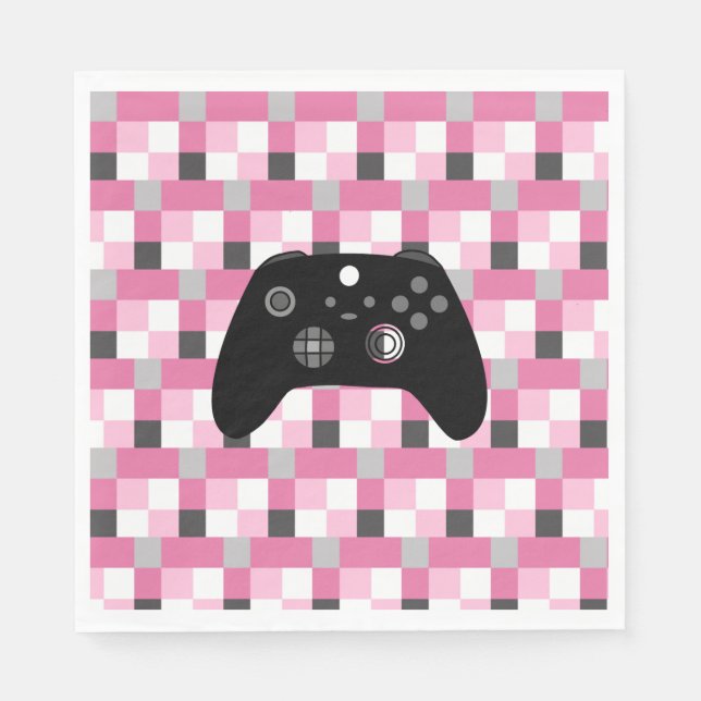 Guardanapo De Papel Gamer Girl Pixels Rosa e Negra Aniversário (Frente)