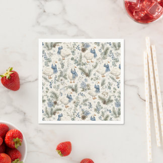 Guardanapo De Papel Ganso Azul de Inverno Aquarela Natal Feriado