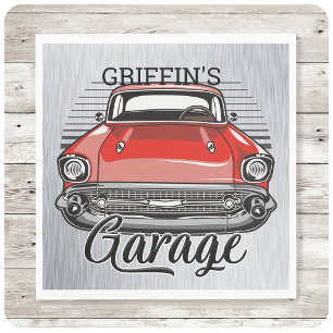 Guardanapo De Papel Garagem de Carro Clássico Retroativo do NOME Pers