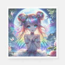 Garota anime Cabelo Arco-Íris Cantando Fada de Lua