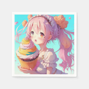 Guardanapo De Papel Garota anime com aniversário de Cupcake