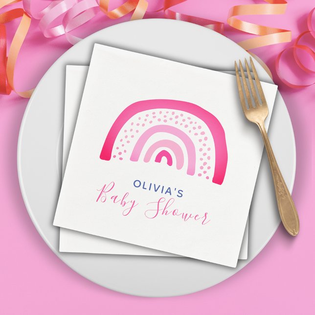 Guardanapo De Papel Garota Chá de fraldas Rosa Moderna do Arco-Íris (Modern pink rainbow girls baby shower paper napkins. Matching items available.  Customize your text)