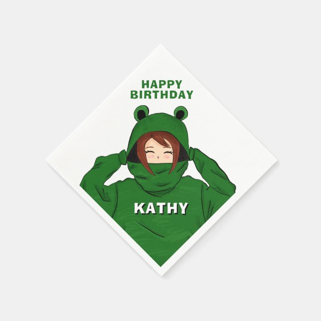 Guardanapo De Papel Garota com Sapo Verde Desenho Sangrento Aniversári (Canto)