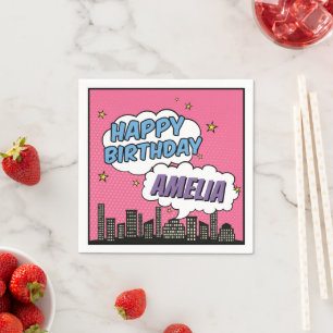 Guardanapo De Papel Garota Cômica Estilo Super Herói Feliz Aniversário