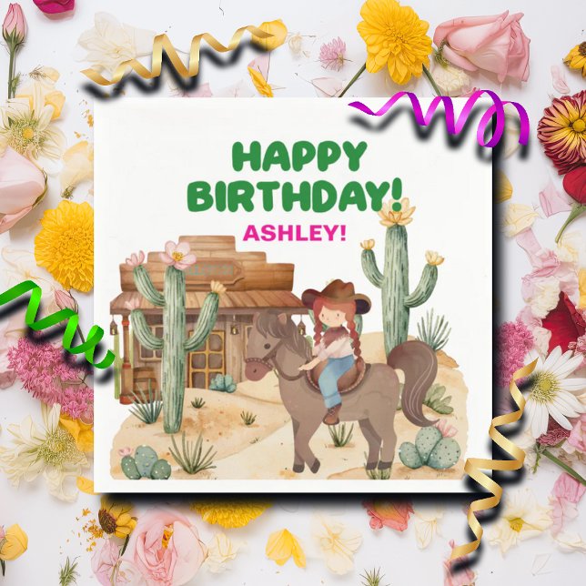 Guardanapo De Papel Garota Cowboy na Festa de aniversário dos Cavalos (Criador carregado)