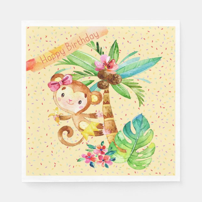 Guardanapo De Papel Garota de aniversário, macaquinho bonito (Frente)