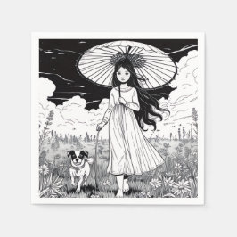Guardanapo De Papel Garota dos Guarda-chuvas