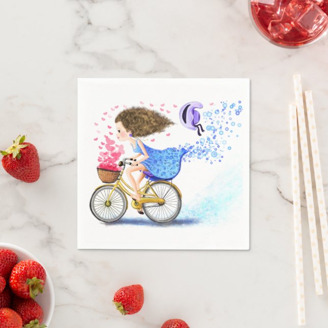 Guardanapo De Papel Garota Feliz com Bike Napkins (Insitu)