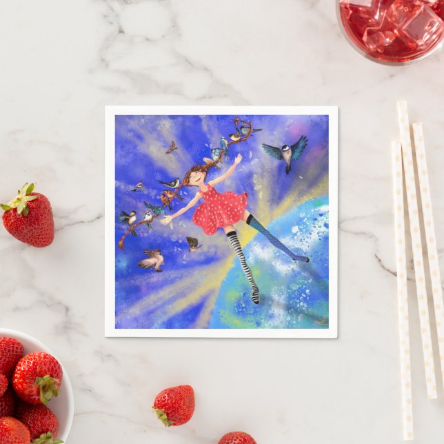 Guardanapo De Papel Garota Feliz com Pássaros - Adicione sua Imagem /  (Insitu)