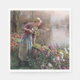 Guardanapo De Papel Garota francesa pescando na Bretanha