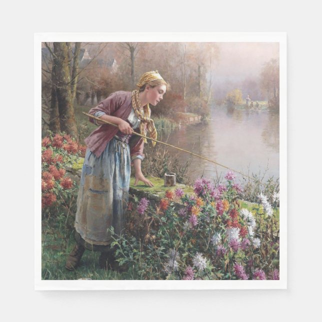 Guardanapo De Papel Garota francesa pescando na Bretanha (Frente)
