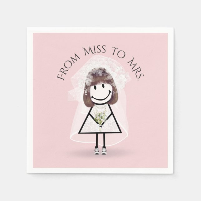 Guardanapo De Papel Garota-palha-noiva em tênis com Buquê margarida (Frente)