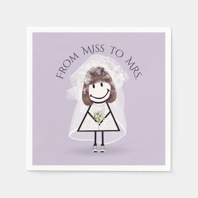 Guardanapo De Papel Garota-palha-noiva em tênis com Buquê margarida (Frente)