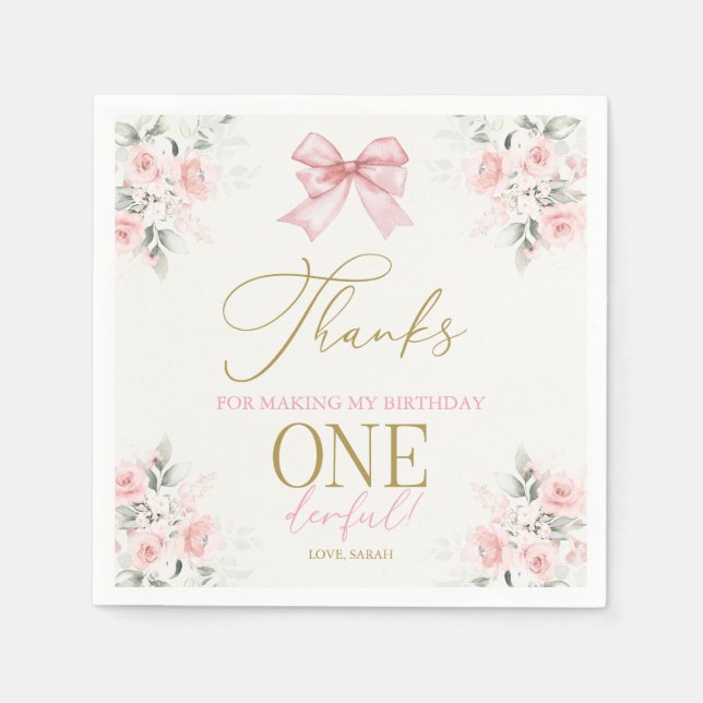 Guardanapo De Papel Garota primeiro aniversario rosa Napkins (Frente)