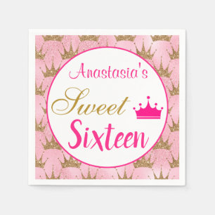 Guardanapo De Papel Garota Princesa Quente Rosa Dourada Brilhante Doce