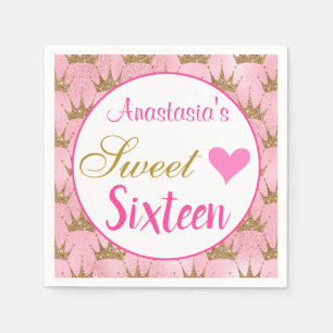 Guardanapo De Papel Garota Princesa Rosa Dourada Brilhante Doce Dezess