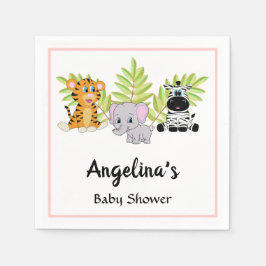 Guardanapo De Papel Garota Rosa Chá de fraldas Caçari Selva Safari