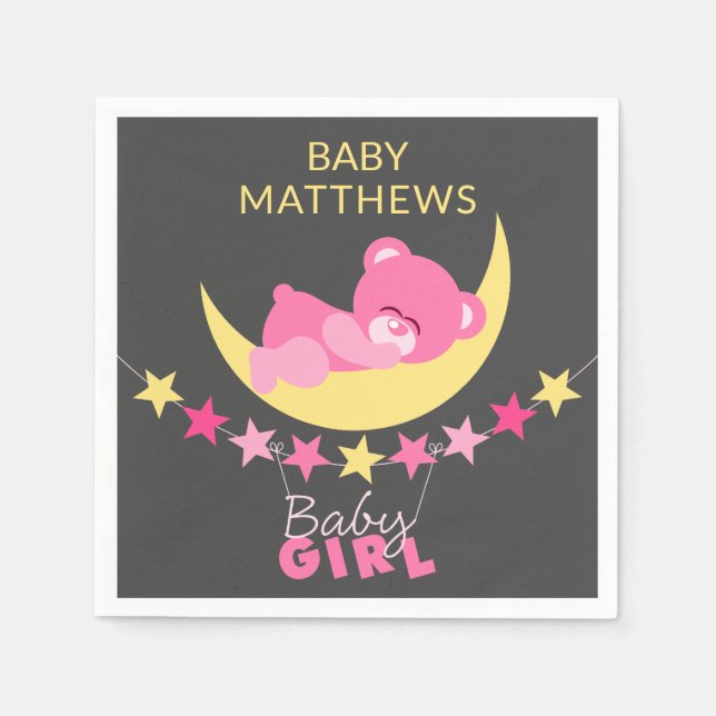 Guardanapo De Papel Garota Rosa Dormindo Urso De Teddy No Chá de frald (Frente)