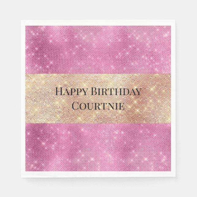 Guardanapo De Papel Garota Rosa Dourada Glitzy Sparkle (Frente)
