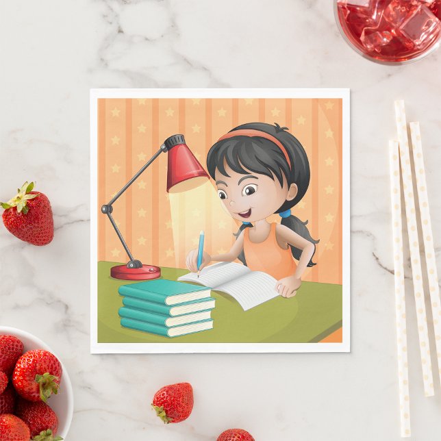 Guardanapo De Papel Garota Trabalhando Em Uma Mesa Napkins (Criador carregado)
