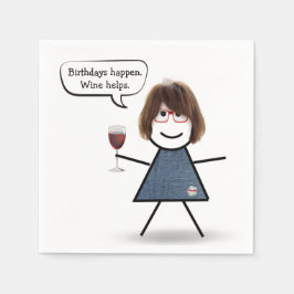 Guardanapo De Papel Garota Vestida de Aniversário com Vinho Vermelho