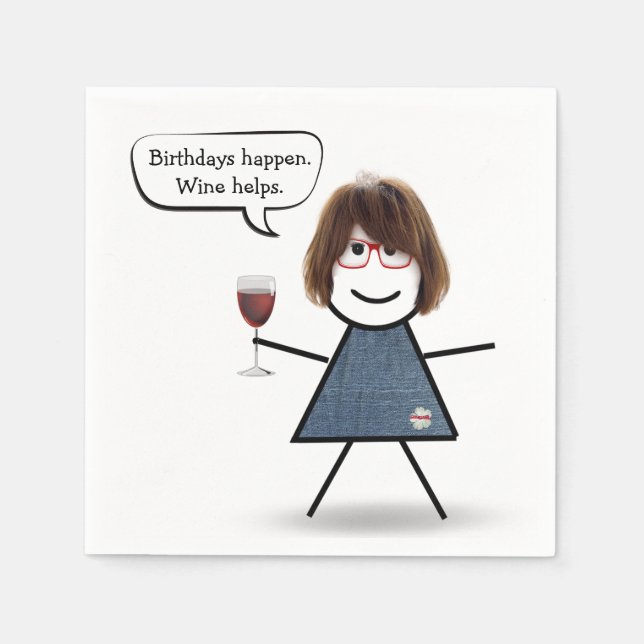 Guardanapo De Papel Garota Vestida de Aniversário com Vinho Vermelho (Frente)