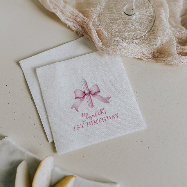 Guardanapo De Papel Garotas Arcos Rosa Só Querem Ser Um primeiro anive (Pink Bow Girls Just Wanna Be One 1st Birthday Napkins)