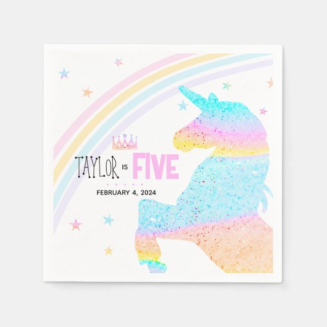 Guardanapo De Papel Garotas Cute Rainbow Unicorn Crianças 5 Aniversári (Frente)