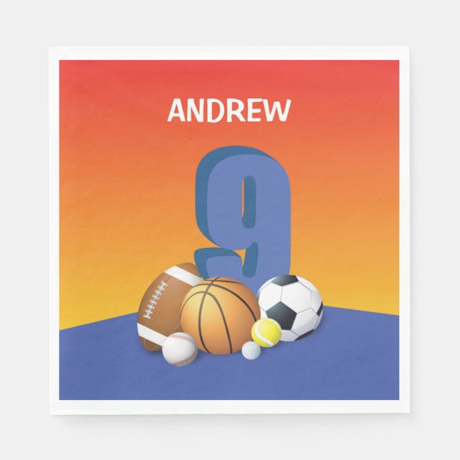 Guardanapo De Papel Garoto 9º Aniversário de Esportes (Frente)